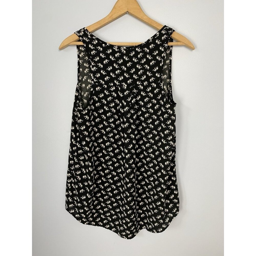 Pleione Womens Size Small Black/White Elephant Print Tank Top Scoop Neck USA - Picture 2 of 8